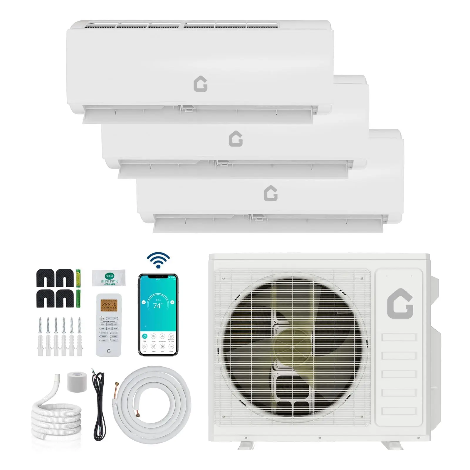 Garvee 3 Zone Mini Split, 35000 BTU ODU Mini Split Ac/Heating System, 208-230v Wifi Enabled Energy Efficient Multi Zone Mini Split Air Conditioner & Heater, 16Ft Copper Line & Full Installation Kit
