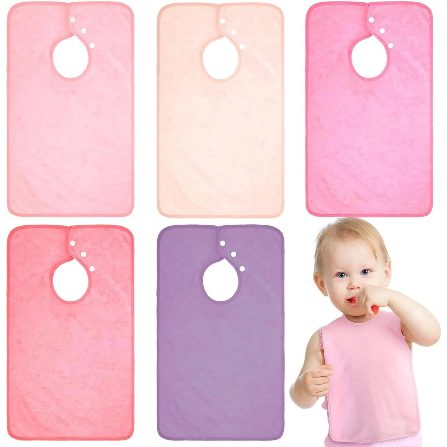 Full Coverage Pullover Toddler Baby Bibs Terry Cloth Bibs with Snap Button 0-4 Years Unisex Feeding Drooling