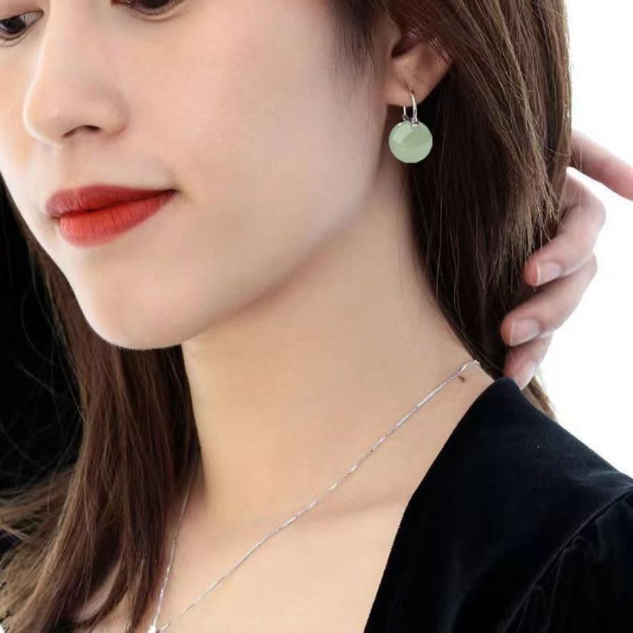 Flash & Finesse Jade Earrings, Anti-Allergy with Secure Buckle, Elegant Personality Jewelry for Women