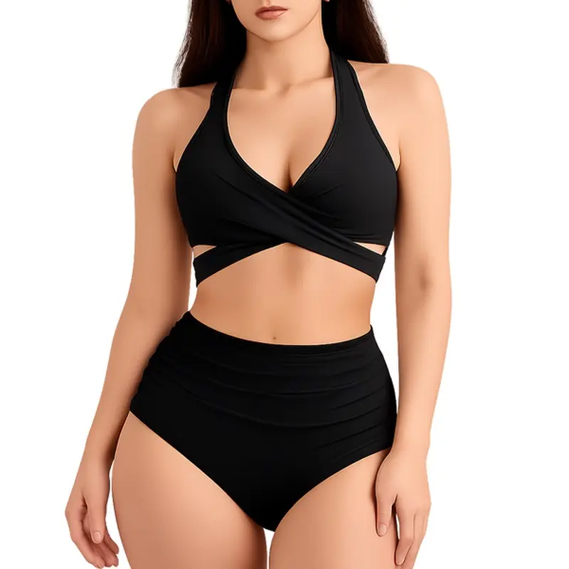 Cross Wrap High Waist Bikini Set for Women, Halter Two Piece Swimsuit for Beach Pool Vacation