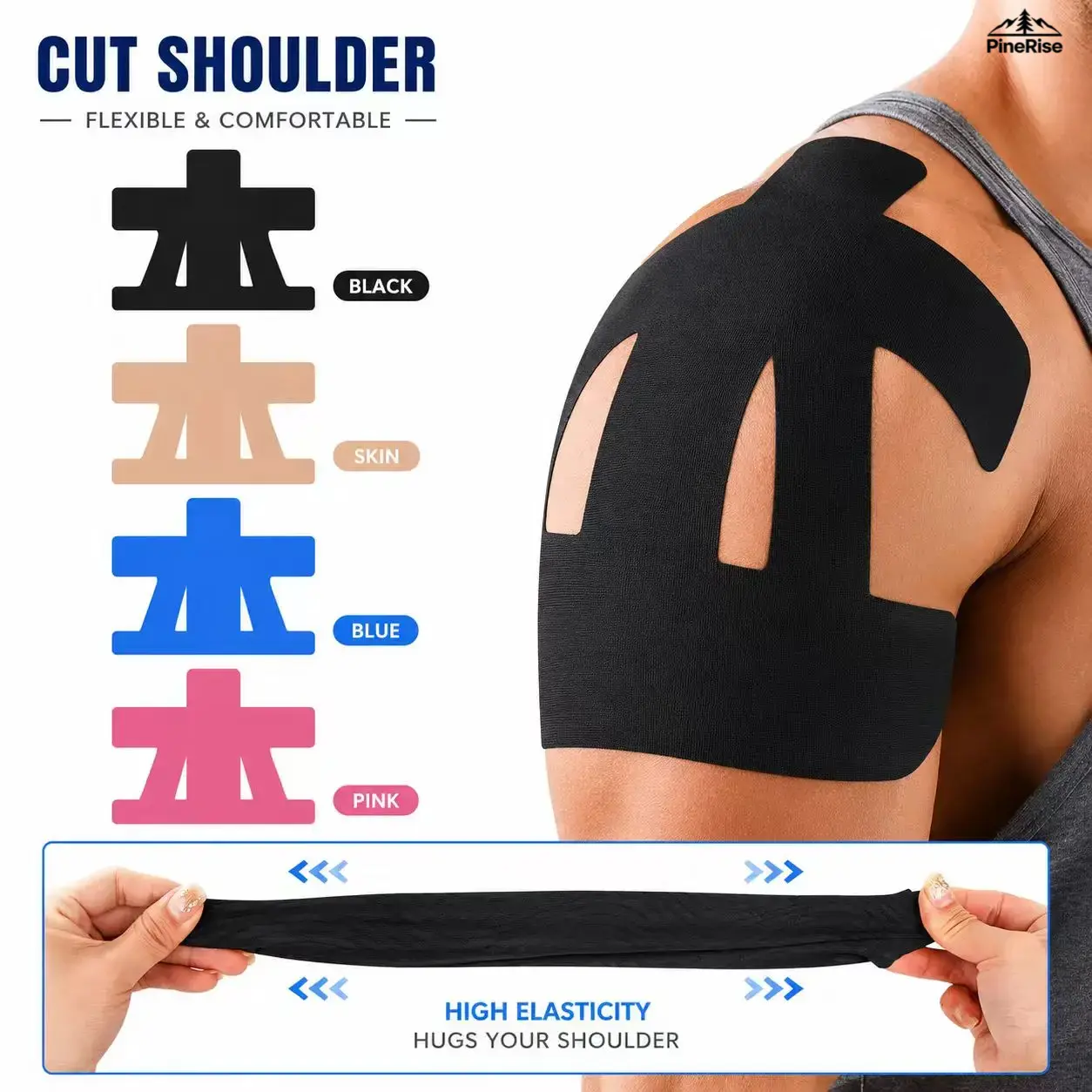 Precut Shoulder Kinesiology Strapping Tape For Men & Women Waterproof Breathable Athletic Support Tape Muscle Pain Relief Sticker For Basketball Gym Camping Workout Outdoor Sportswear Matching Accessory Father's Day Gift Camping Essentials
