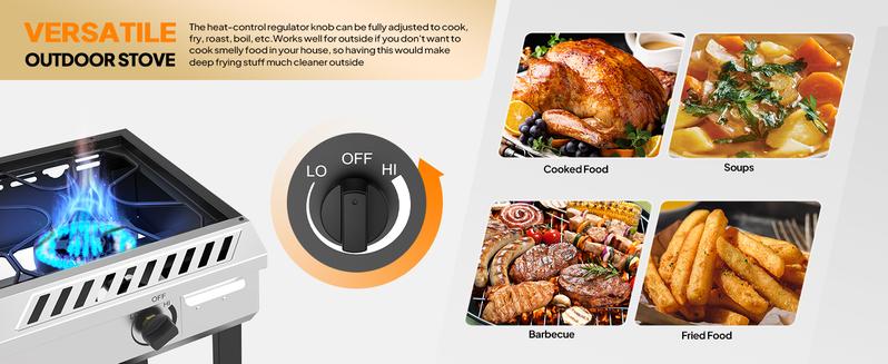 ROVSUN 2/3 Burner Outdoor Propane Burner with Ignition & Regulator, 150,000/225,000 BTU Powerful & Portable Gas Stove Outdoor Stand Cooker for Backyard Patio Cooking Home Camping Brewing Canning Turkey Frying