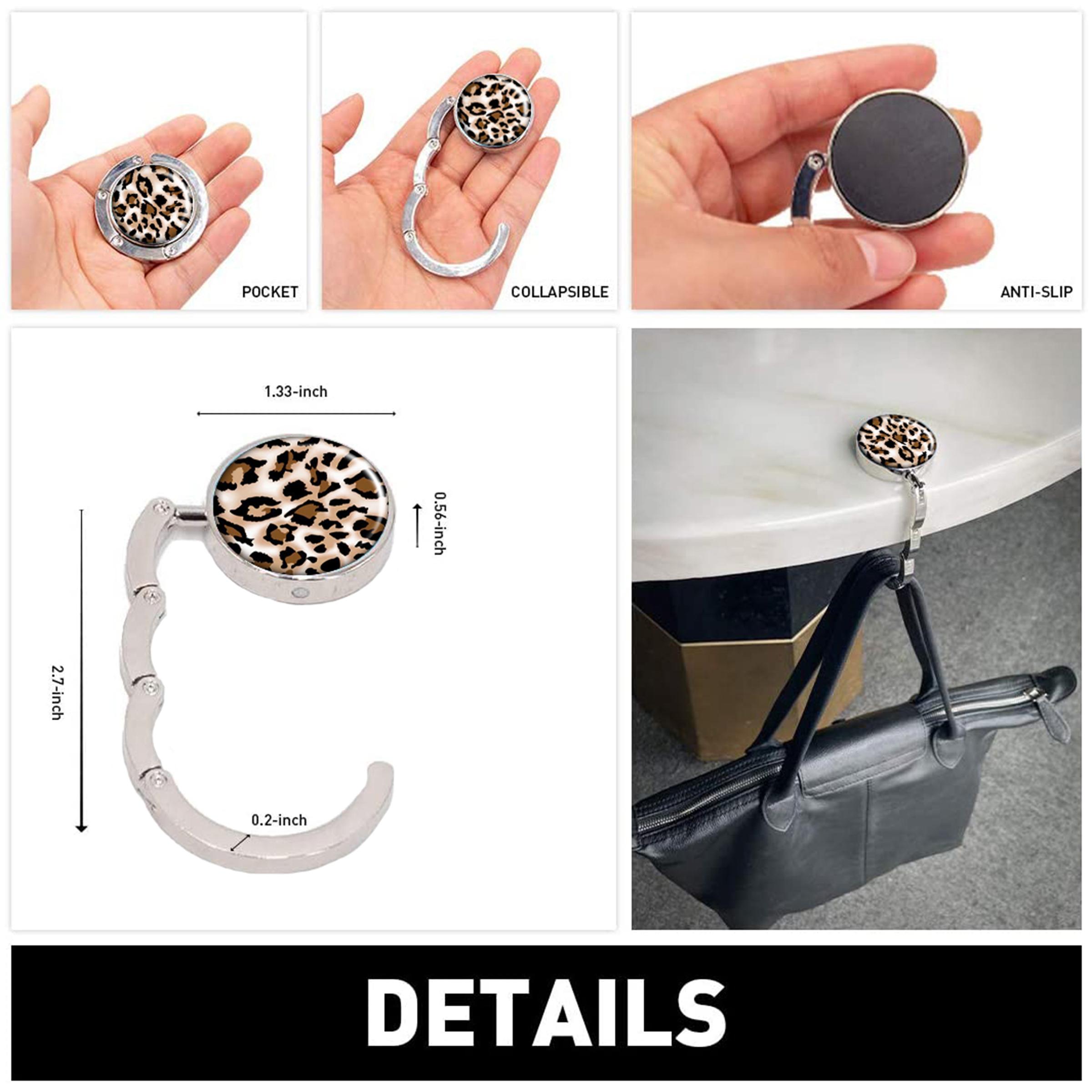 Leopard Pattern Foldable Purse Hook,Womens Bag Purse Hanger,Purse Holder Handbag Hanger Desk Table Bag Hooks for Women Bag