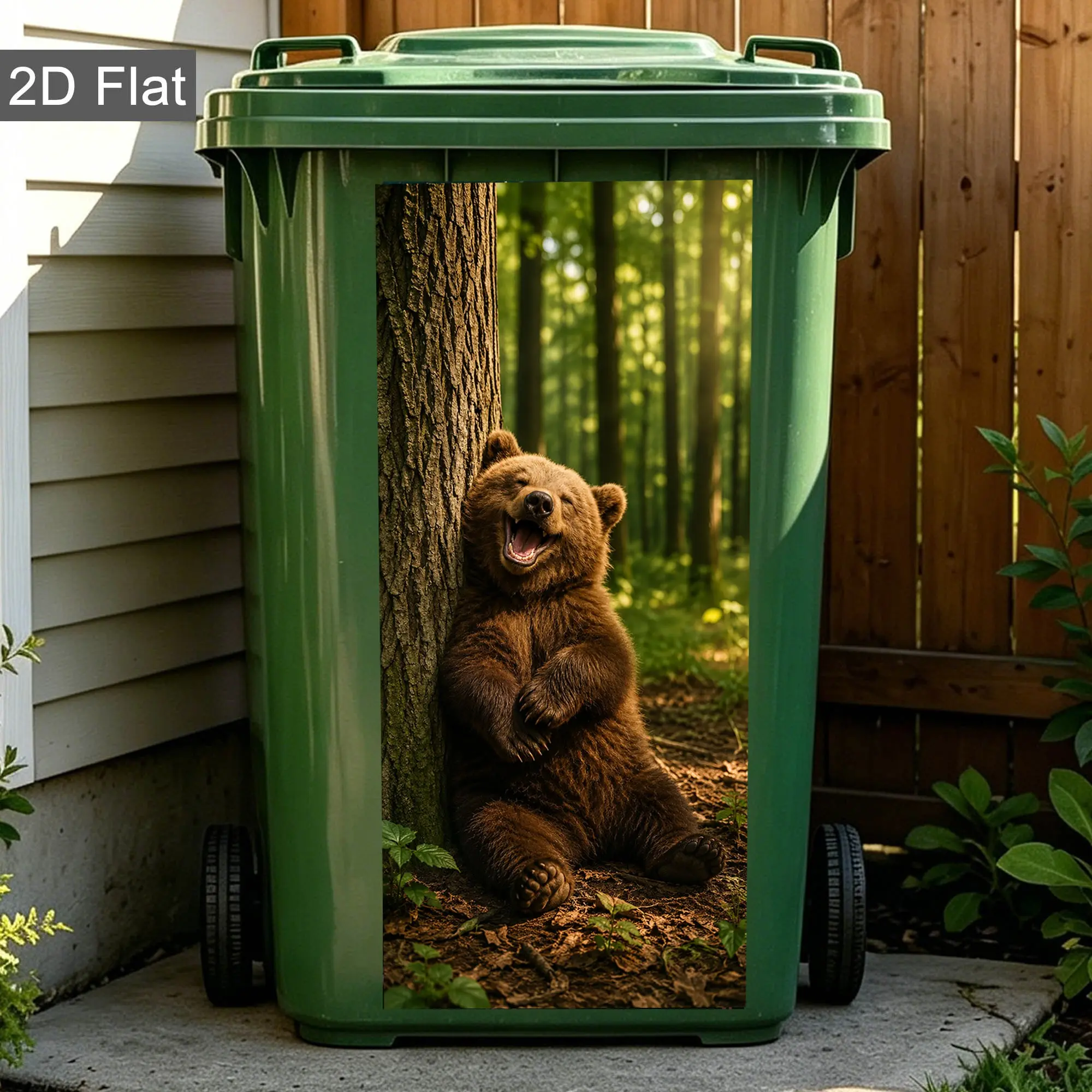 Funny Bear Trash Can Decal, UV Vinyl Self-Adhesive Sticker, DIY Decor for Kitchen, Yard & Garage Recycle Bins, Flat Sticker Type, Animal Pattern, DIY Decoration