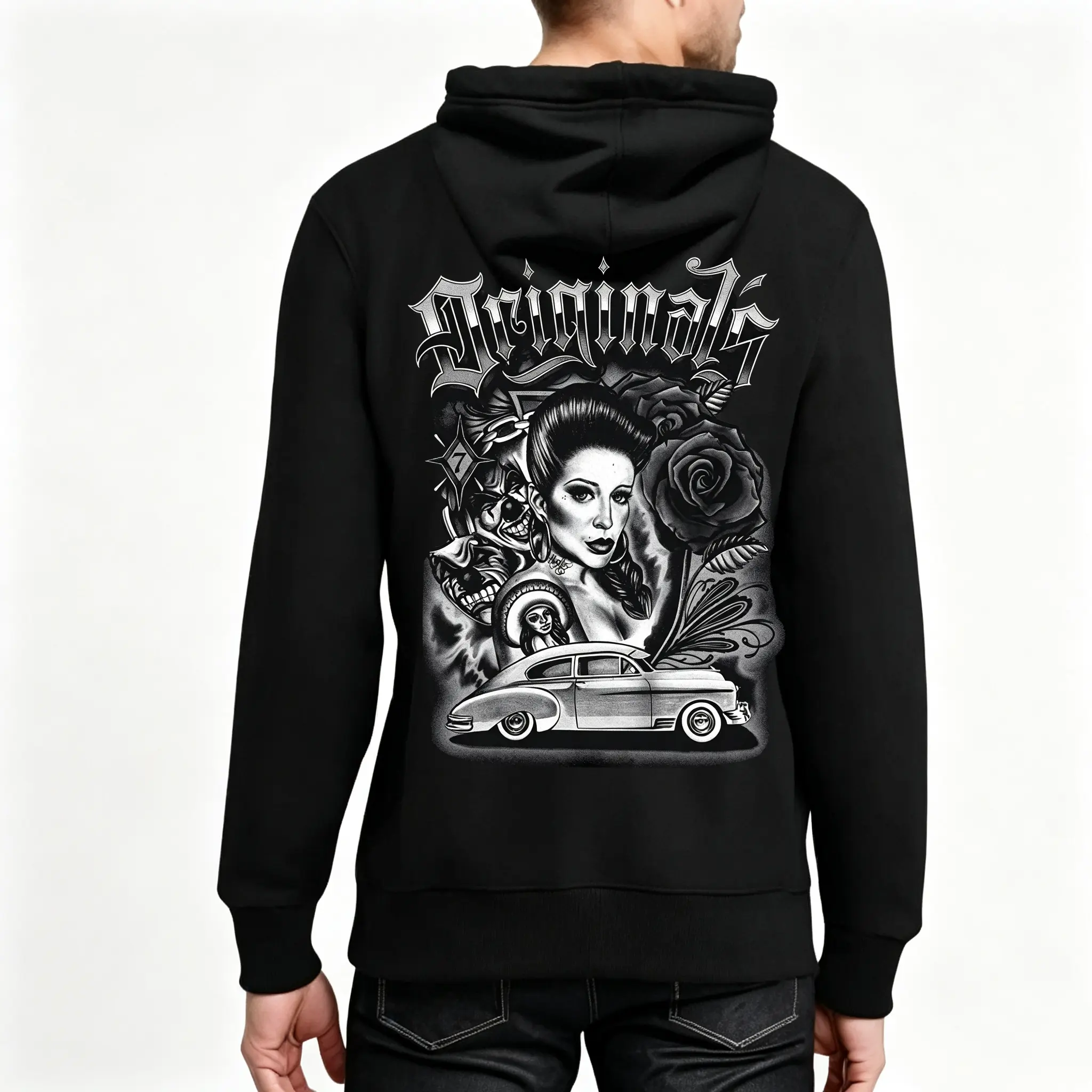🖤 ⛓️ Unisex Art Chicano Clothing, Chicana Art, Cholo Chola outfit Menswear Casual, Streetwear hoodie