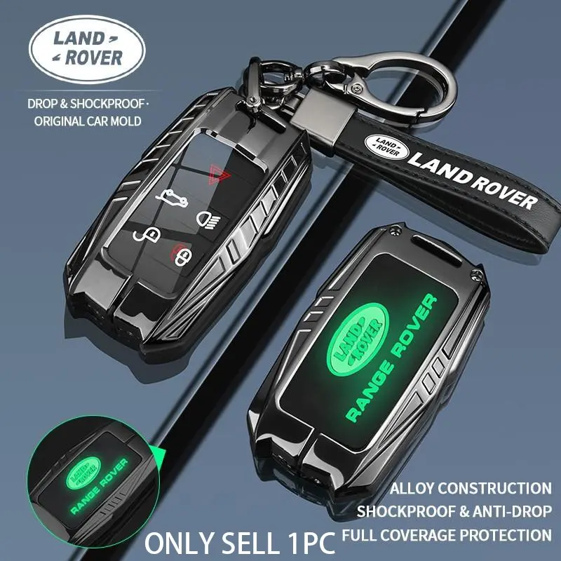 Suitable for Land Rover Range Rover Evoque, Range Rover Sport, Discovery Sport, Discovery 4, Range Rover Freelander 2 - 5-button Metal Car Key Protective Case, key cover, mech-style with glow-in-the-dark logo on the back, Car Key Protector