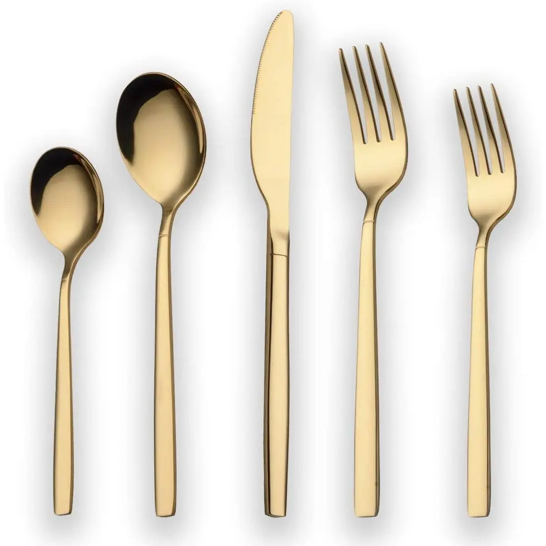 20 count Titanium  Plated Stainless Steel Flatware Set, 20 count Golden Silverware Set, Golden Cutlery Set, Service for 4 (shiny )