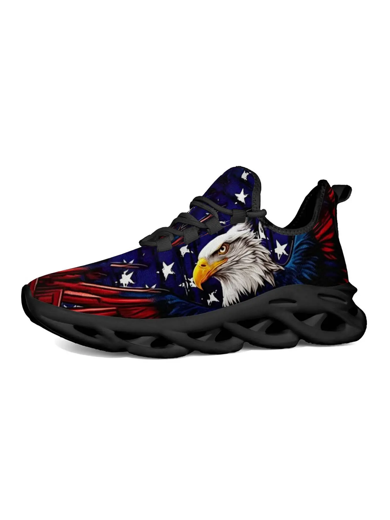 American Eagle Flag Print Men's Casual Sneakers, Retro Patriotic Streetwear, Bold Hawk Design, Hollow Out Thick Sole, Perfect for Outdoor Activities
