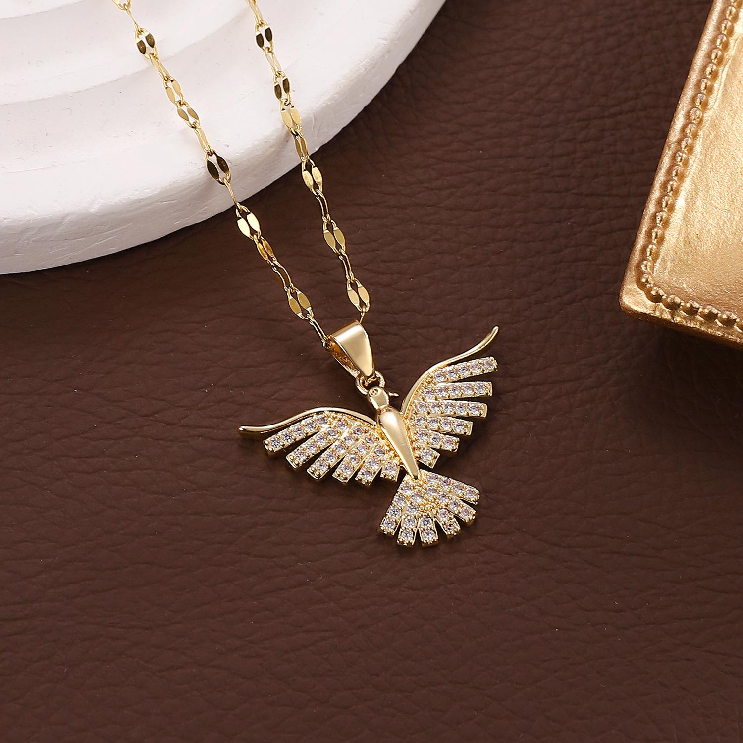 Gold Plated Iced Out Eagle Pendant Necklace for Men Sparkling CZ Eagle Necklace 14K Gold Plated Double Chains Hypoallergenic Everyday Jewelry Gift