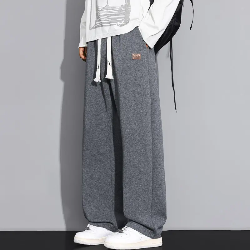 Men's solid color casual sports pants, autumn and winter pocket design long pants, men's daily wear pants, men's style, loose fit drawstring sweatpants, men's casual pants