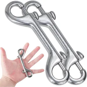 316 Stainless Steel Double Ended Bolt Snap Hook, Marine Grade Heavy Duty Diving Clips, Trigger Chain Clip Key Holder for Pet Feed Bucket Hammock Horse Tack, 2-Pack 115mm Silver