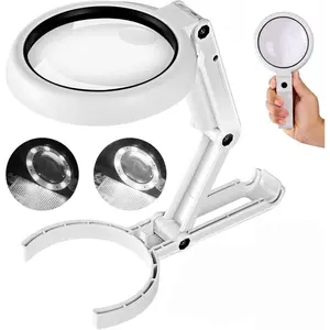 Magnifying Glass with Light and Stand, 3.55 Inch Large Lens, Lightweight Foldable Arm, Illuminated Magnifier with Adjustable LED Brightness for Seniors Reading, Close Work, Coins and Jewelry