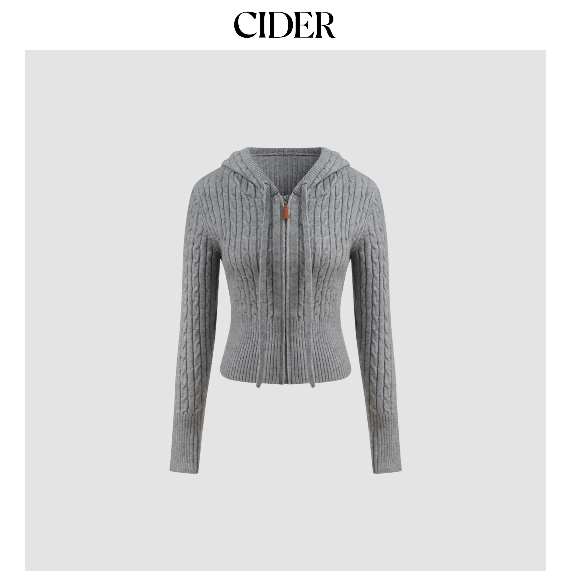 Cider [size 2-26] Cable Knit Hooded Solid Zipper Cardigan