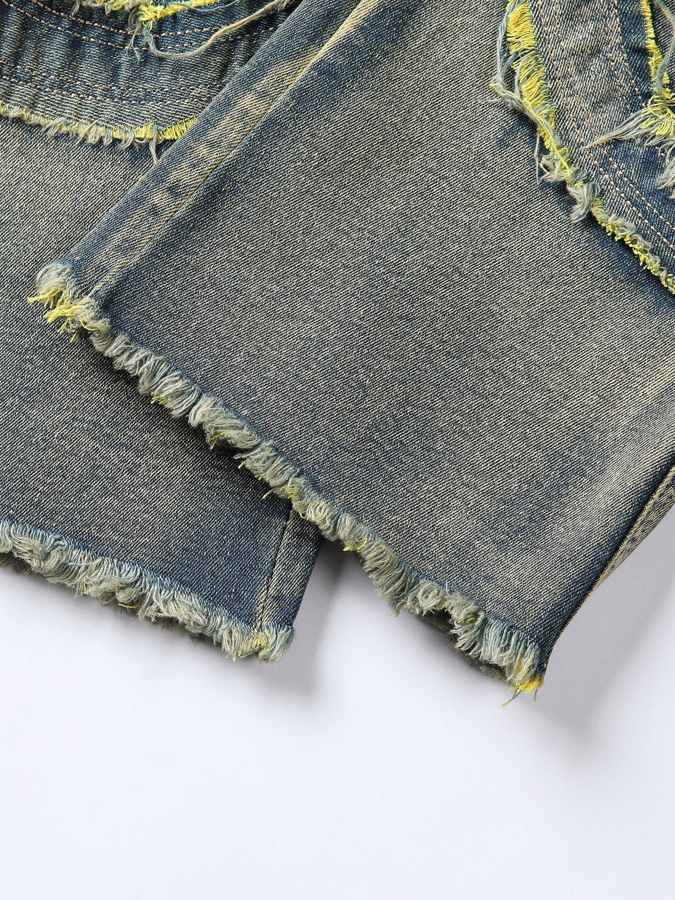 Men's Stacked Flare Jeans Distressed Mid Rise Stacked Flare Distressed Ripped Denim Jeans Frayed Fringe Vintage Wash Stretch Punk High Street Skate Streetwear Casual Daily Festival Wear for Fashion Forward Men Yellow