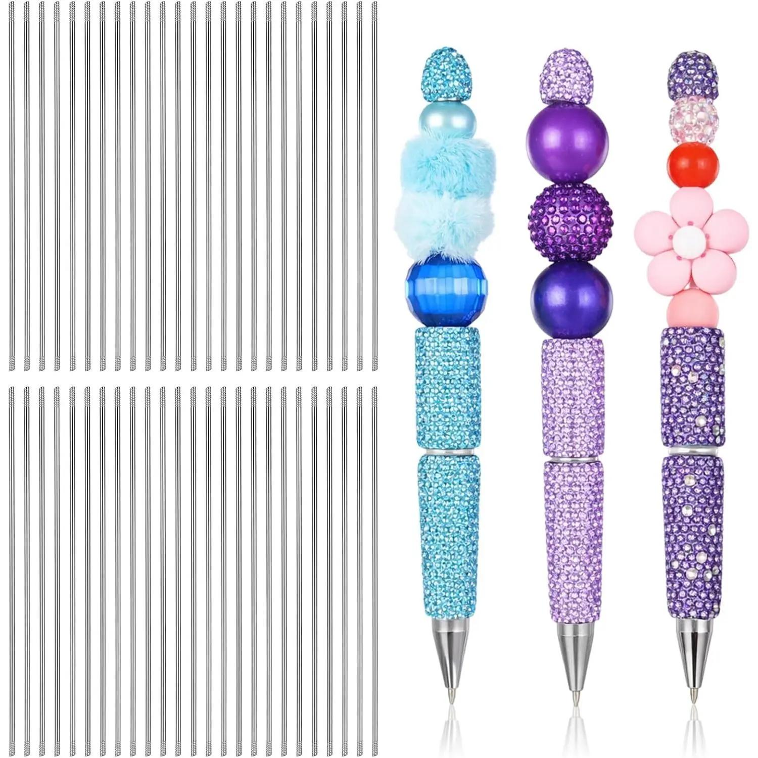 50 count Pen Extenders for Beadable Pens, 4.61 Inch Stainless Steel Beaded Pen  Rods, Rust-Resistant DIY Writing Tool Accessories,  (0.2cm Diameter)