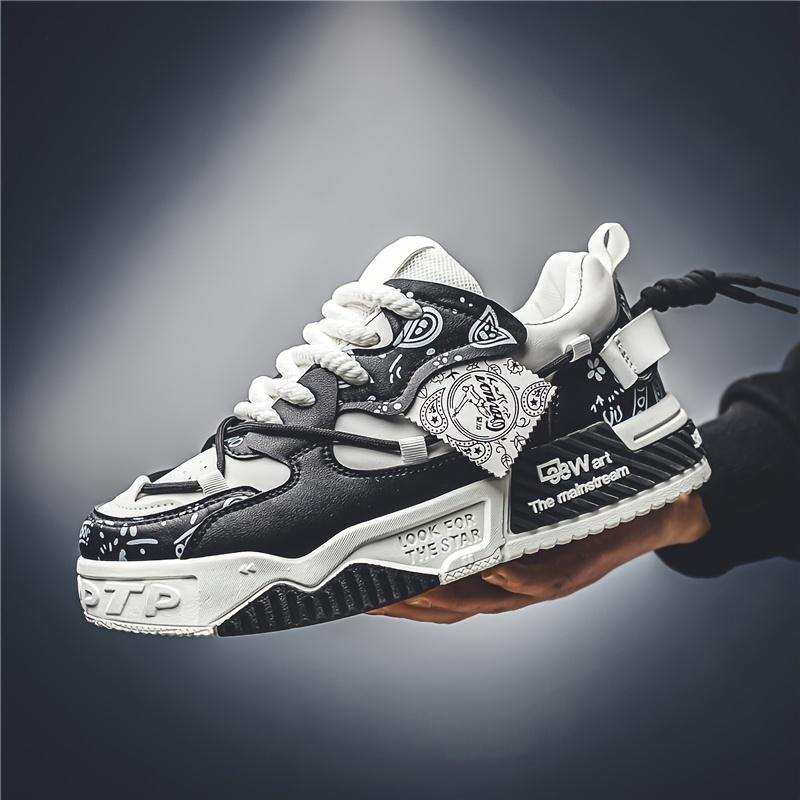 Men's Paisley Trendy Low Top Platform Skate Shoes With Double Shoelace, Non Slip Comfy Casual Shoes For All Seasons