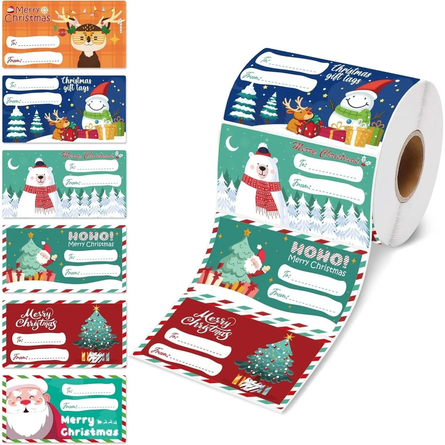 500 count Christmas  Tags, Xmas Present Stickers, Self Adhesive X-mas  Tags Christmas Label Stickers Name Labels for Present Party Cards Envelope Boxes Wrapping Paper Holiday Decoration Colorful