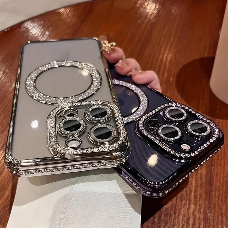 Sparkling Rhinestone Magnetic Phone Case for iPhone 17 Air/16/15/14/13/12/11 Plus/Pro/Max, Anti-Drop Shockproof Protection Fashion Phone Cover for Women