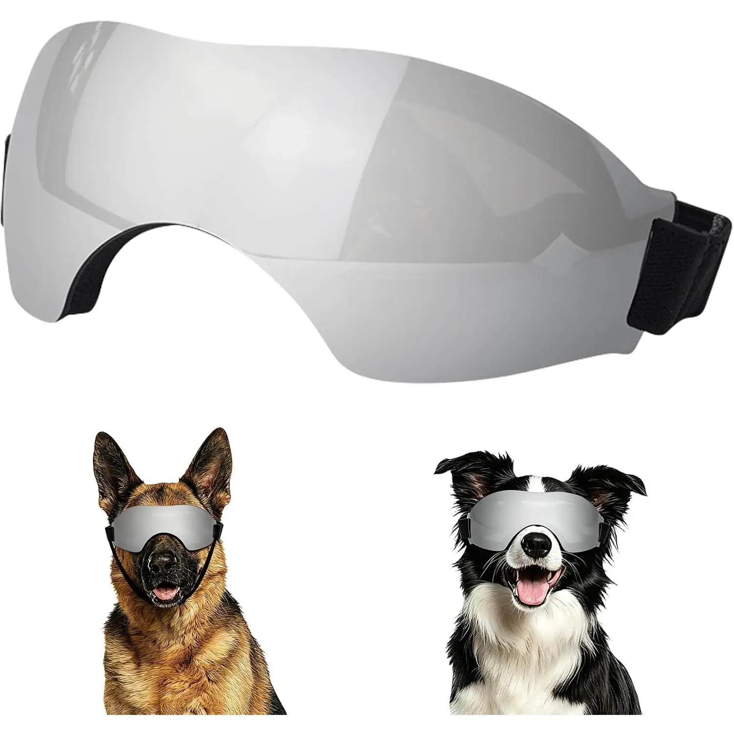 Goggles for Medium to Large Breed, Adjustable UV Protection Frameless  Sunglasses with PC Mirror Lens, Windproof &   Eye Wear for Outdoor Hiking, Riding and Skiing ( Lens)