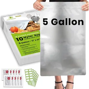 10pcs 5 Gallon Mylar Bags for Food Storage 10 Mil Thick Extra Large 5 Gallon Bags with 2500cc Oxygen Absorbers Zipper Resealable Mylar Bags Bolsas Mylar 5 Galones