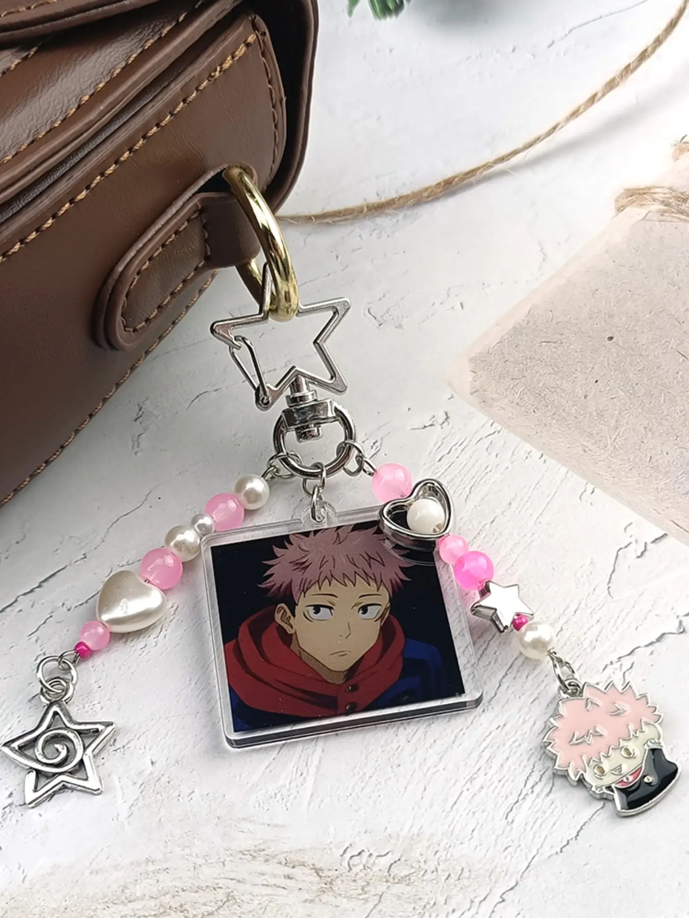 Cool Anime Beaded Keychain, Square Acrylic Tag with Star Moon Accessories, Fashion Keychain, Vibrant Colors, Perfect for Bags or Gifts, Versatile Use, Cool Keychains, Keychain Accessory