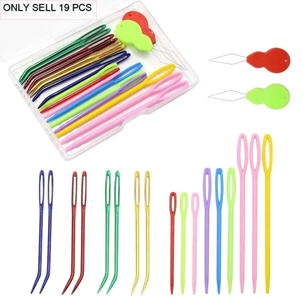 19 Pcs Yarn Needles Set, Assorted Bent Tapestry Needles, Large Eye Blunt Handmade Knitting Needles, Ideal for Sewing and Crochet