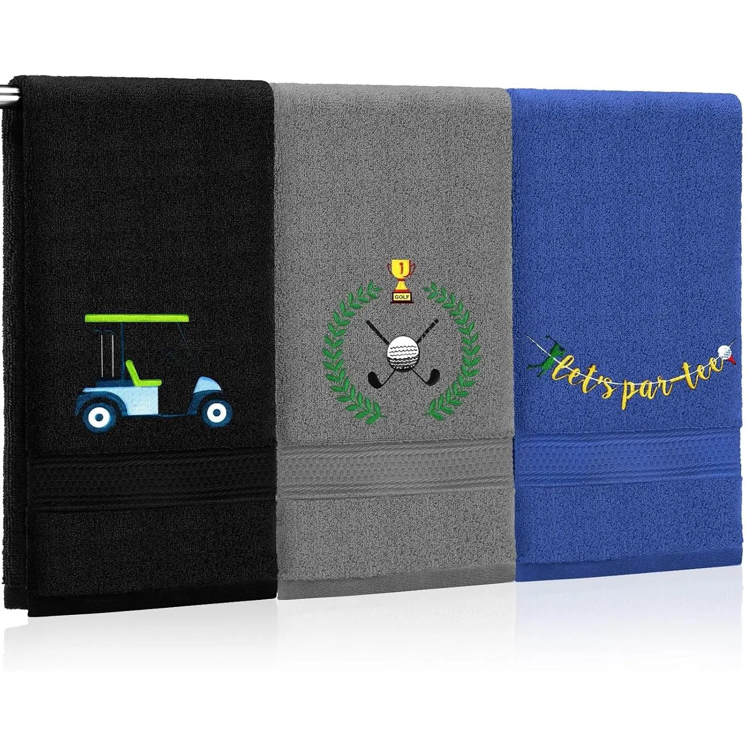 3 Pack Embroidered Golf Hand Towels, Black, Gray, Blue, Men's Style| Funny Golf Gifts for Women Men Dad, Absorbent Soft Bathroom Kitchen Gym Hotel, Retirement Golfing Accessories