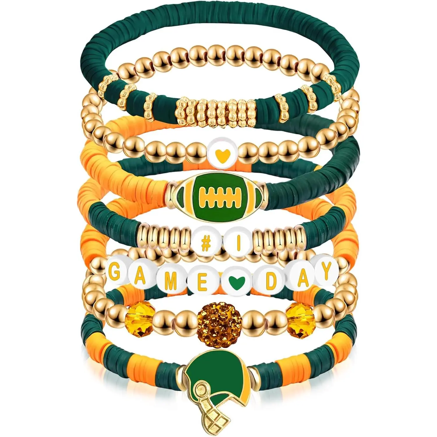 Football Charm Stretch Fit Beaded Bracelet for Football Parents, Unisex Synthetic Cord Team Colors Fan Gift, Football Charms, Modern
