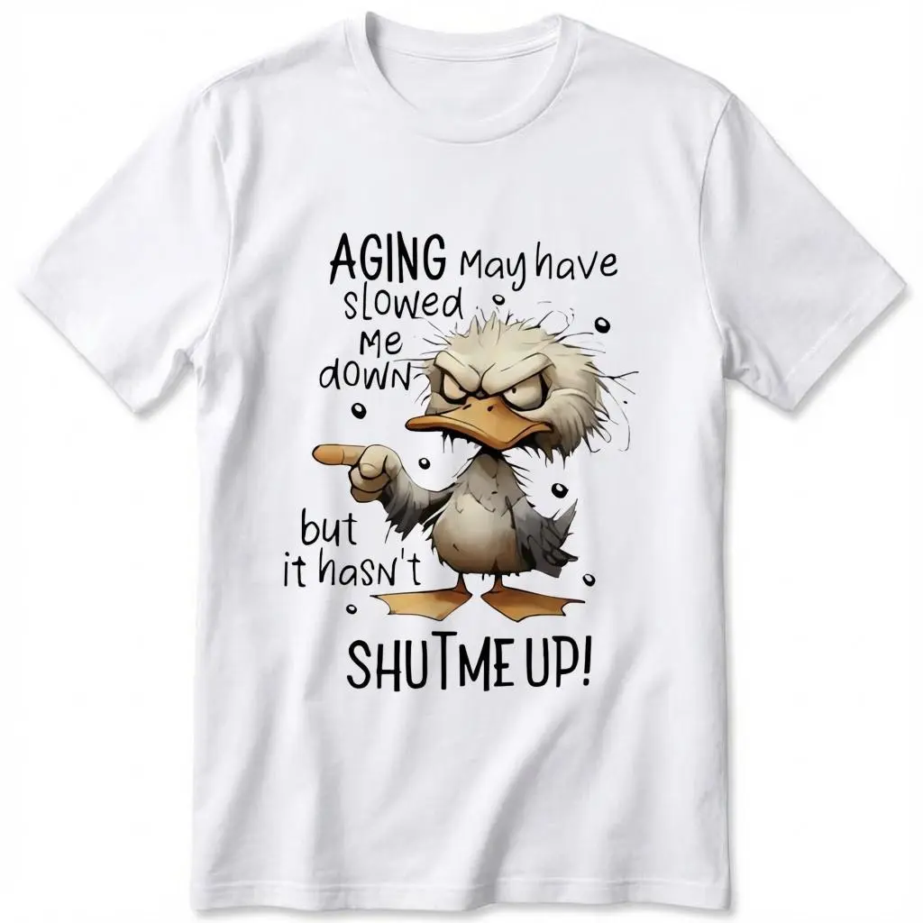 1pc Women's 100% Cotton Short Sleeve Tshirt Top - Breathable Loose Fit Round Neck Knit Tee with Duck Cartoon Style Printed Graphic & Humorous Slogan, for Casual Wear, Holiday Gift, Allseason Apparel, Streetwear, Shortsleeve, Women's T Shirts, T Shirts For