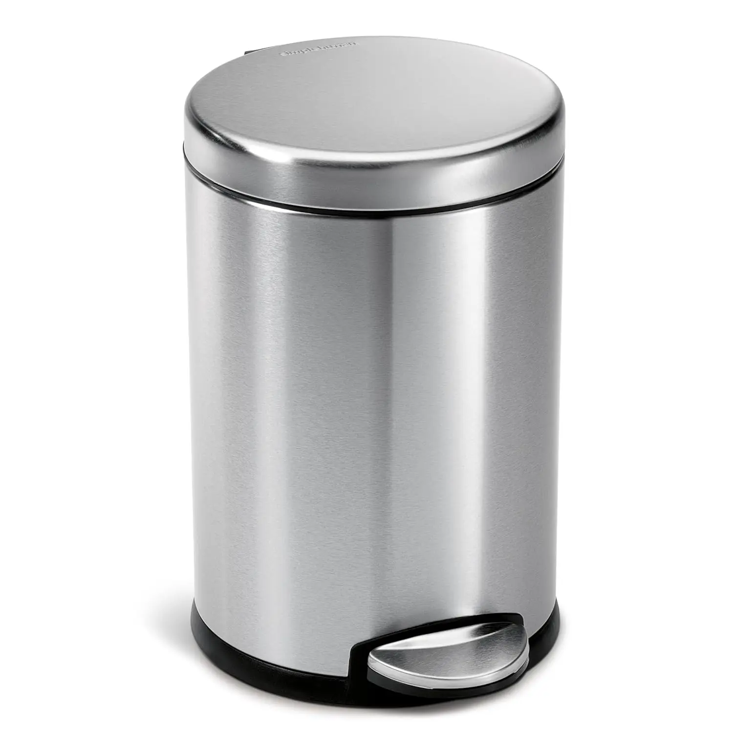 simplehuman Round Step Can, 4.5L / 1.2 Gallon Compact Bathroom Trash Can, 150,000-Step Pedal, Lid Shox® Silent Close, Removable Inner Bucket, Brushed Stainless Steel