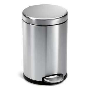 simplehuman Round Step Can, 4.5L / 1.2 Gallon Compact Bathroom Trash Can, 150,000-Step Pedal, Lid Shox® Silent Close, Removable Inner Bucket, Brushed Stainless Steel