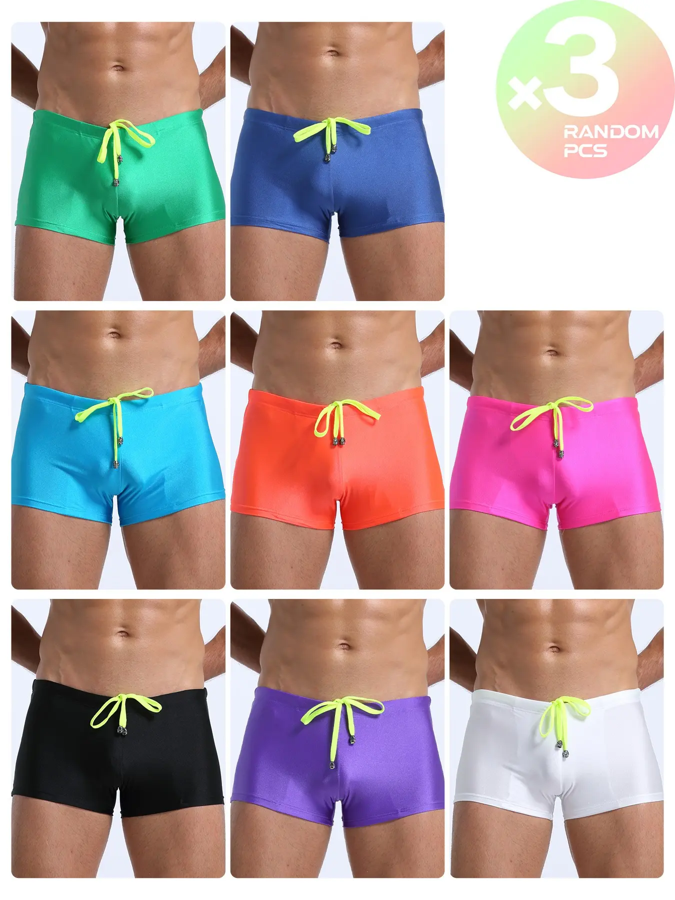 2/3/4 Packs Random Color Men Racing Swim Trunks, Quick Dry Stretch Fabric, Adjustable Drawstring Waist, Tight Shorts For Swimming Diving Water Sports Gym Beach