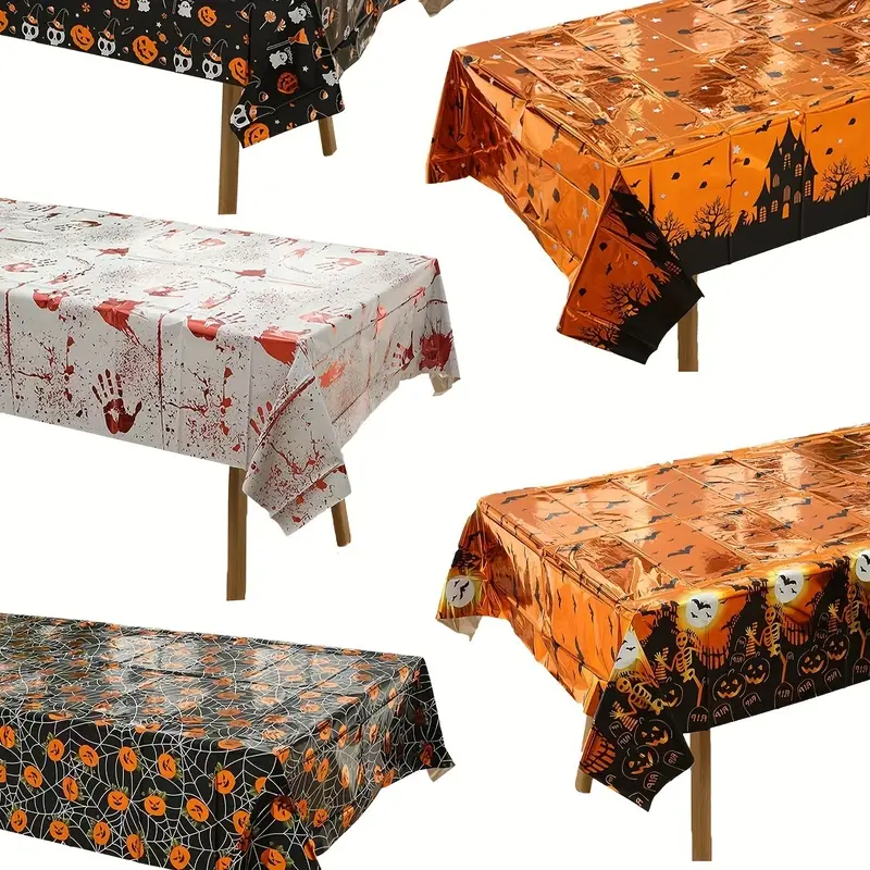 8 Pcs Halloween Horror Atmosphere Disposable Tablecloth, Enlarged And Thickened PE Material Halloween Pumpkin Disposable Tablecloth