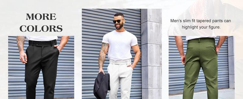 PASLTER  Mens Chino Pants Slim Fit Flat Front Stretch Skinny Tapered Dress Pants Casual Trousers Menswear Plain