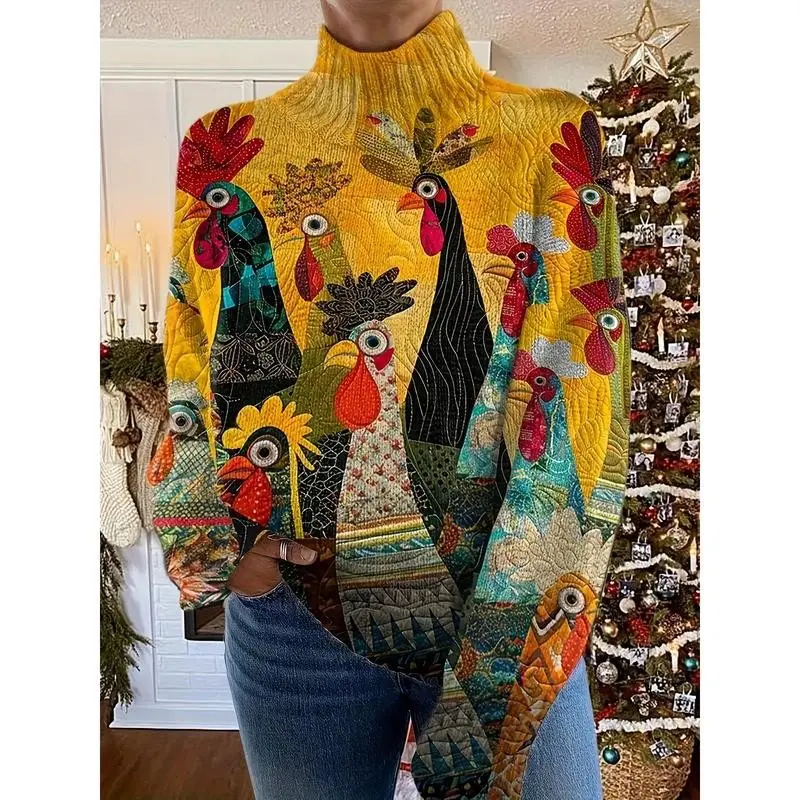 Turkey Art Print Turtleneck Pullover Sweater 03580215