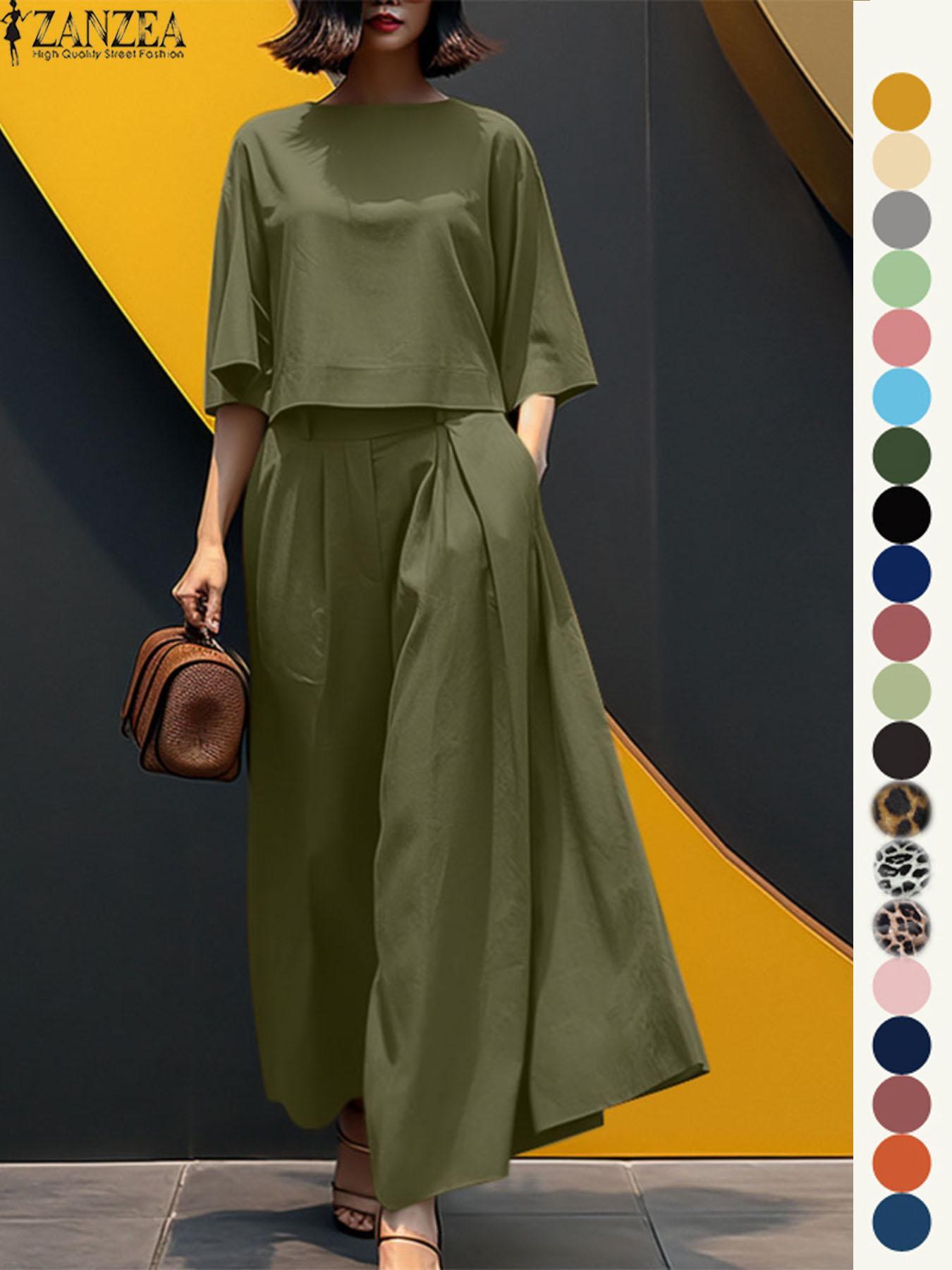 Women's Top & Wide Leg Pants Two-piece Set, Casual Fashion Minimalist Cozy Three Quarter Length Sleeve Top & Trousers for Daily Outdoor Wear, Ladies Clothes for All Seasons, Womenswear Women's Top & Wide Leg Pants Two-piece Set, Casual Fashion Minimalist Cozy Three Quarter Length Sleeve Top & Trousers for Daily Outdoor Wear, Ladies Clothes for All Seasons, Womenswear