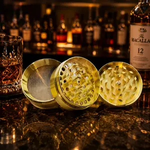 55mm 4-Layer Grinder, Golden Coin Shape Herb Grinder, Elegant Design for Aromatic Herbs & Spices, Perfect for Home Use