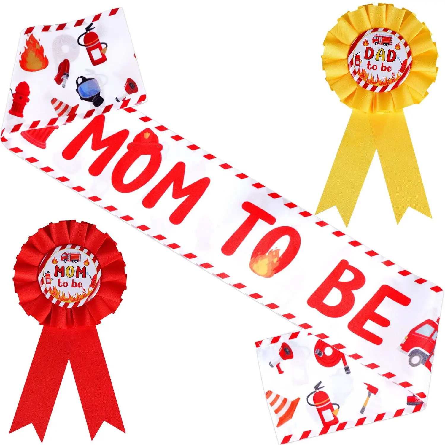 1Set Fire Truck Party Favor Red Yellow Fire Truck Sash Mom To Be Corsage Sound The Alarm A Little Firefighter Is On His Way Party Firefighter Party Favors Supplies for Little Fireman Baby Shower