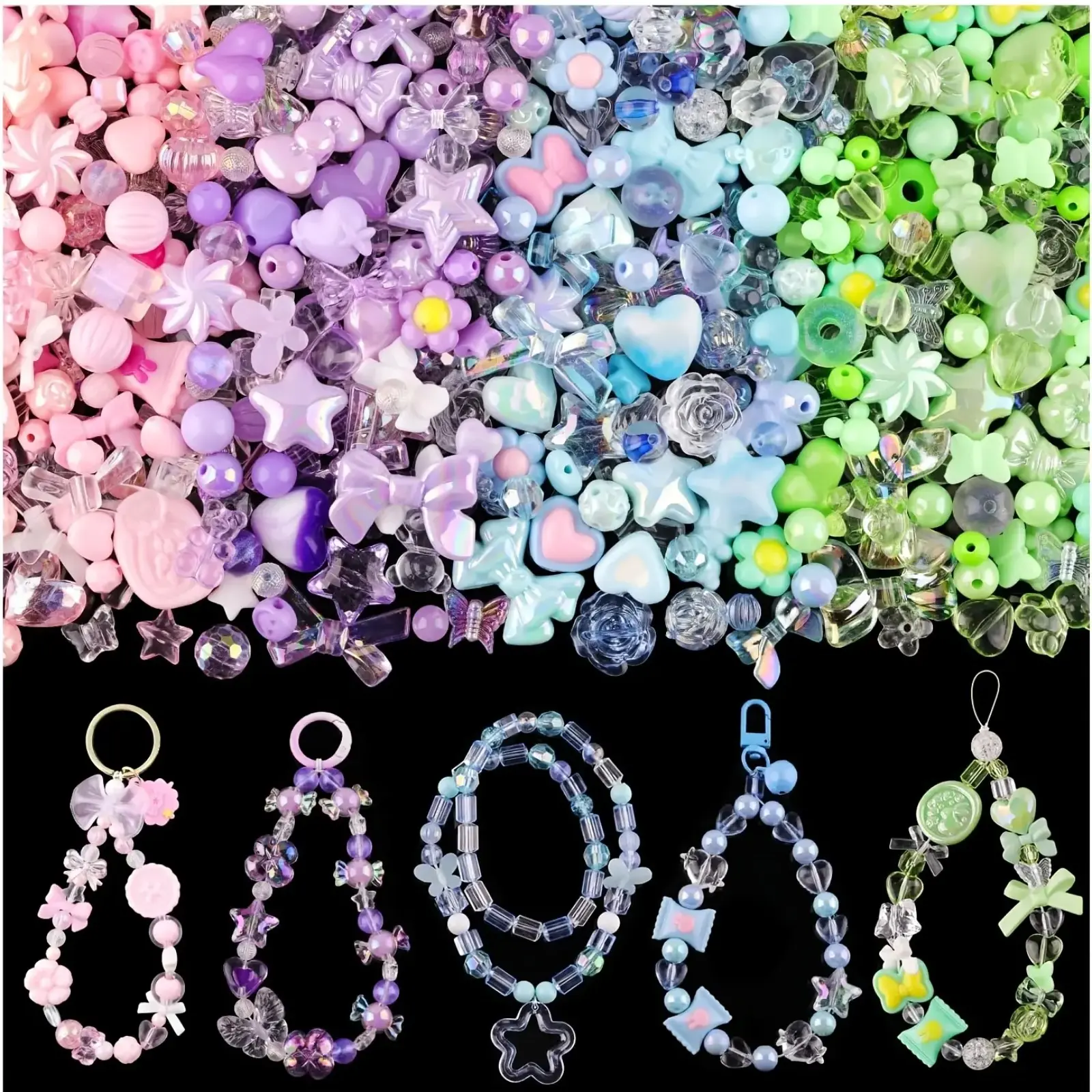 Beading Supplies 180‑240Pcs Cute Mixed Acrylic Beads, Heart Star Flower Shapes DIY Bead Kit for Bracelet Making & Handcraft Jewelry‑Making Projects, Back‑to‑School Craft Supply