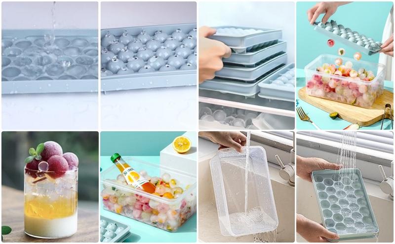 MIUVA Round Silicone Ice Cube Tray with Lid 3 Pack Circle Trays for Freezer Includes Ice Ball Maker Mold Scoop Kitchen Utensils Set Stackable Flexible Food-Grade Material Easy Release Ice Cubes for DIY Drinks Value Pack Christmas