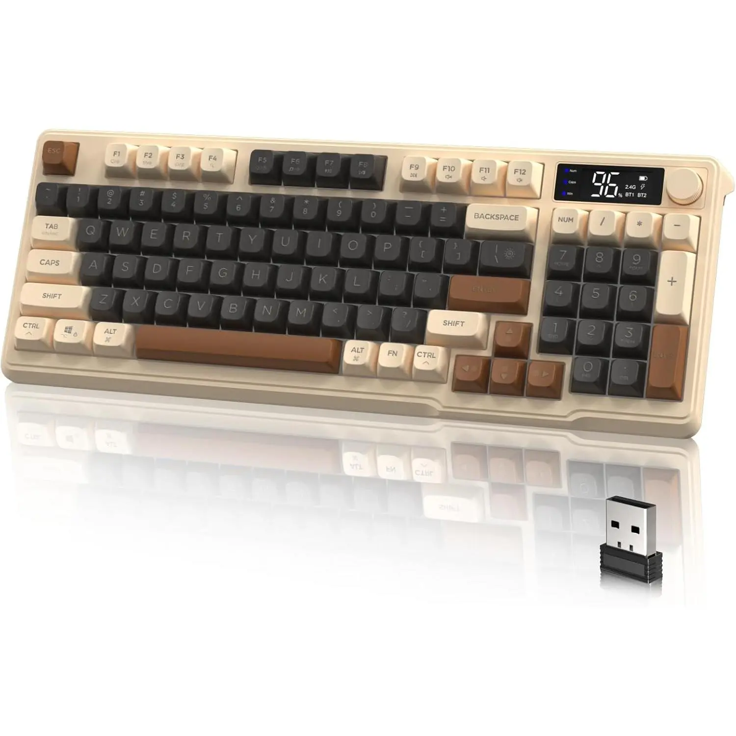 M96  Gaming Keyboard,Knob Control /2.4G  Mechanical Feeling Keyboard,RGB LED Backlit with Display Screen, PBT Keycap, 3000mAh, 94-Key Layout for Win/(Coffee)