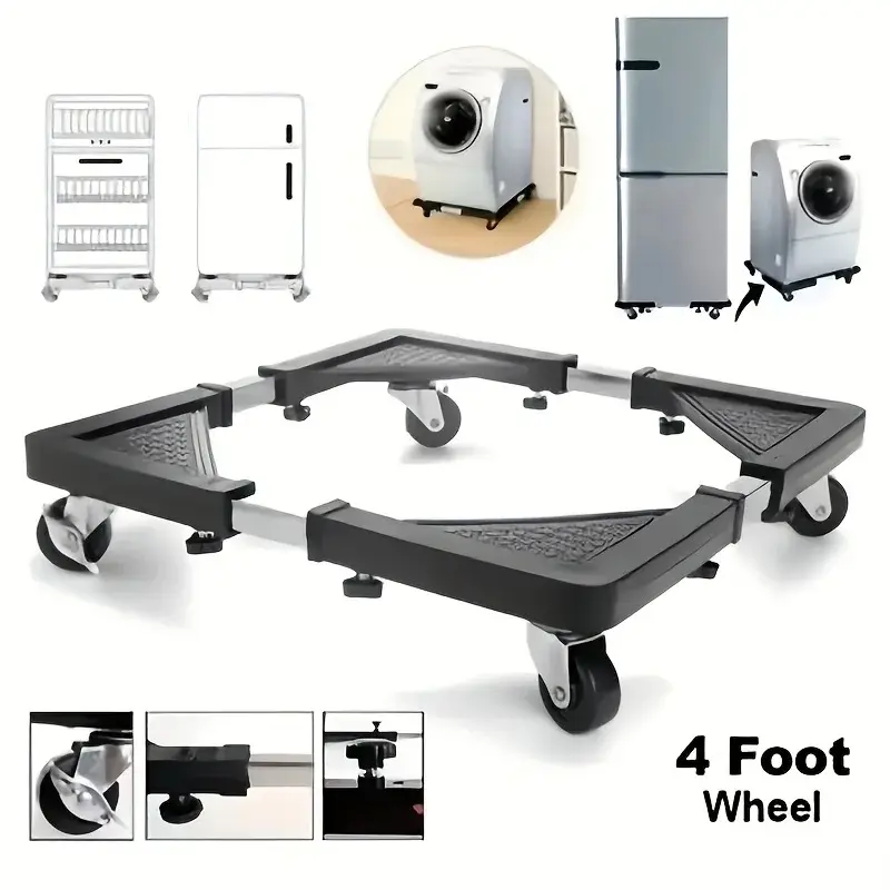 Adjustable Appliance Dolly, Stainless Steel Rolling Cart with 4 Locking Casters, Heavy Duty Mobile Mover for Washing Machine, Fridge, Dishwasher, Kitchen Equipment & Oven