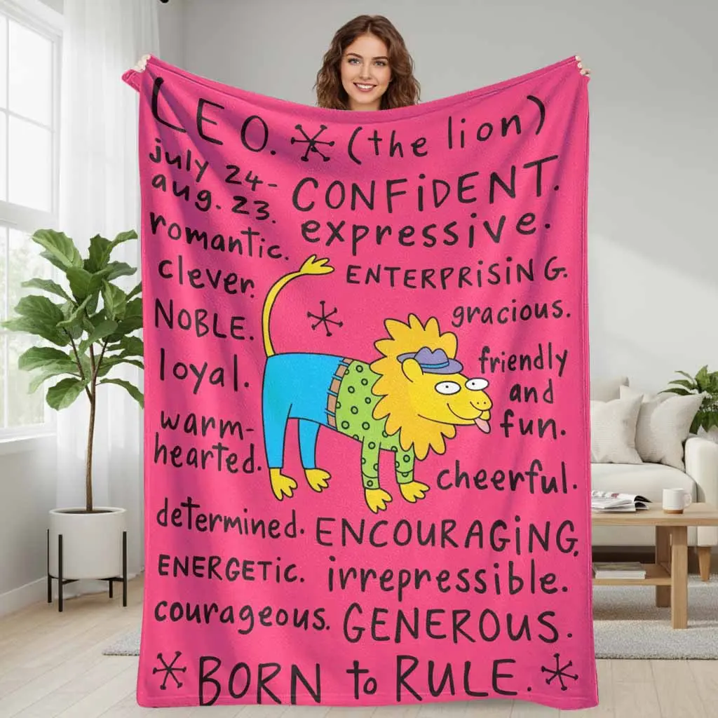 Leo Zodiac Sign Flannel Blanket - Flannel Fabric, Wrinkle Resistant, Breathable, Multi-Size, Vibrant Horoscope Personality Traits Graphic Print, UltraSoft Lightweight Plush Fleece Throw for Living Room, Daily Office, Birthday Gift
