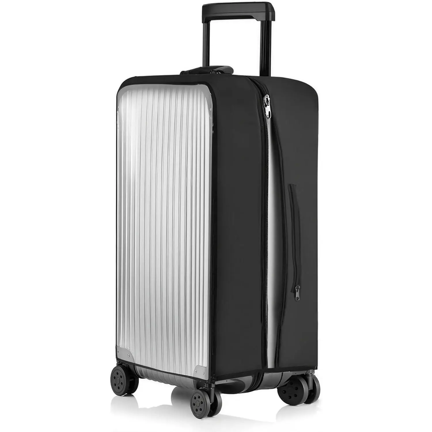 Trunk Luggage Cover for 50/50 Split Suitcases, Full Side Zipper,  Side Handle Openings, Thick PVC Clear Protector, Fits 26" Trunk Suitcase
