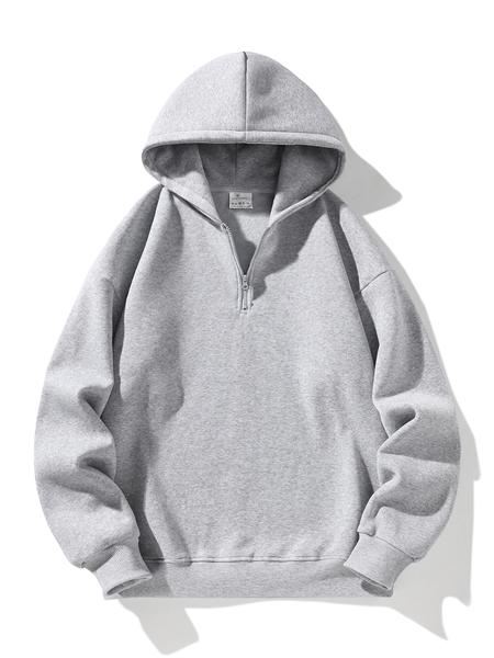 Men's Half-Zip Fleece Hoodie, Casual Long Sleeve Drop Shoulder Sweater, Thick Fabric for Fall & Winter, Sporty Fashion Pullover