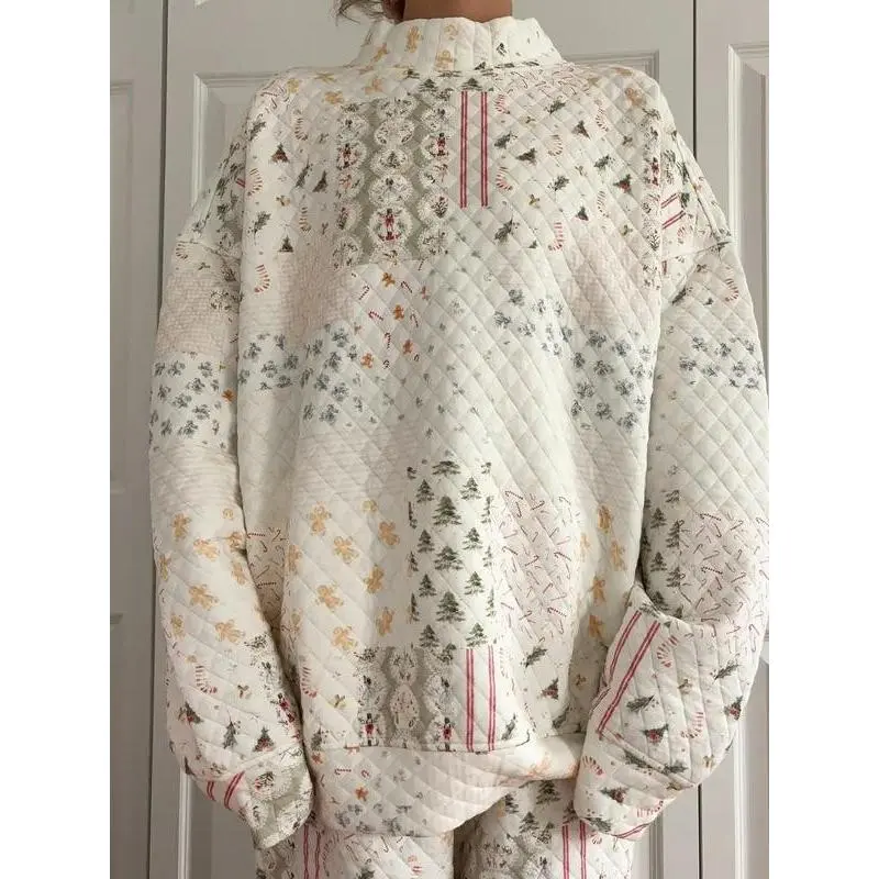 Christmas Holiday Quilted Mockneck Sweatshirt