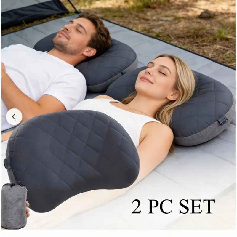 2pcs Portable Detachable Inflatable Pillow for Camping Travel Train Airplane, Outdoor Nap Sleeping Lumbar Support Cushion, Soft Breathable Lightweight Material, Daily Comfort for Different Ages Home Office Use