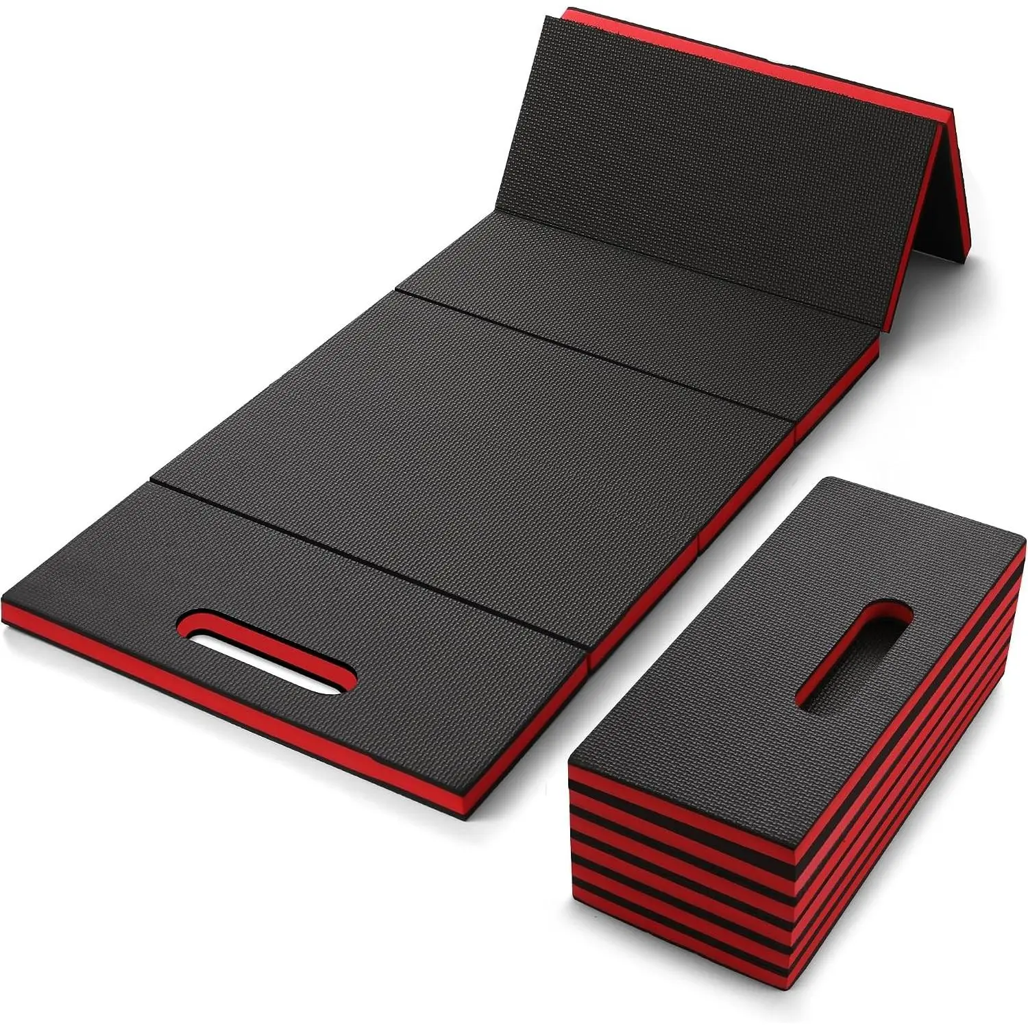 Foldable EVA Utility Mat with Handle, Heavy Duty Mechanic Mat for Kneeling, Workouts, Garages, Gardening, Camping, Picnics, Outdoor Adventures and Home Gyms, Red
