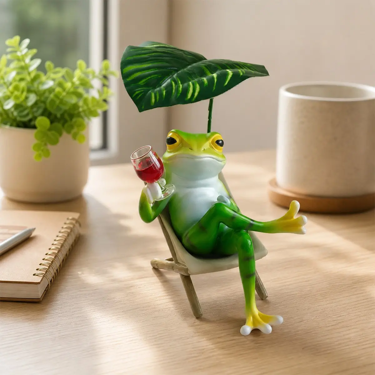 Cute Frog Sculpture Chair, Frog with Wine Glass and Umbrella, Indoor Outdoor Decor Statue, Home Garden Patio Decoration