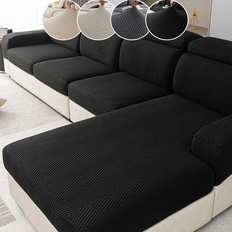 Elastic Stretch Sofa Cover, Plain Color Minimalist Jacquard Sofa Protector, Slipcover for Sofa, All-Seasons Suitable for Living Room L-Shaped Sofas, Stretchable Sofa Cover